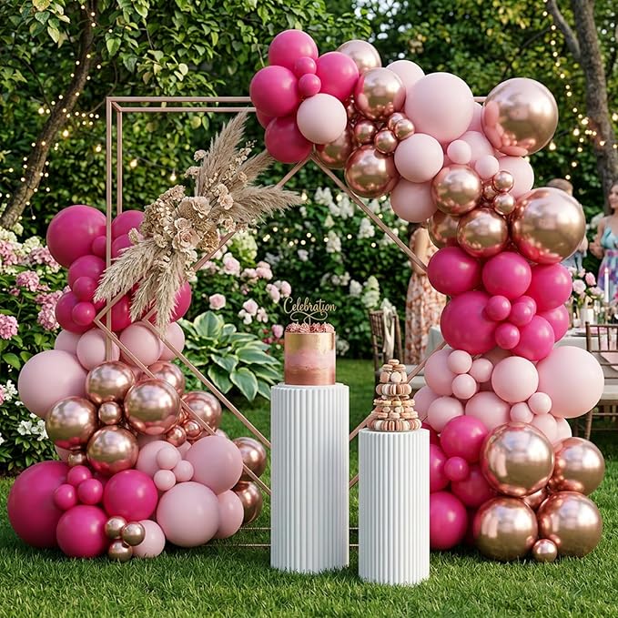 RUBFAC Baby Pink and Hot Pink Balloons 129pcs Different Sizes Pack of 18 12 10 5 Inch, Latex Magenta Pastel Pink Balloon Garland Arch Kit for Birthday Wedding Anniversary Baby Shower Princess Theme