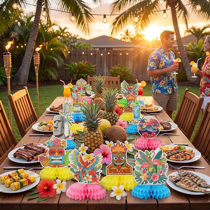 24 Pcs Luau Party Decorations Honeycomb Centerpieces, Hawaiian Party Decorations Centerpieces for Tables