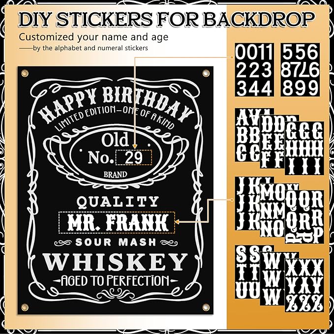 Whiskey Birthday Decorations for Men Aged to Perfection Birthday Party Supplies with Backdrop Tablecloth Whiskey Bar Banner Balloon Garland Poster for Men Adult Beer Party Decor