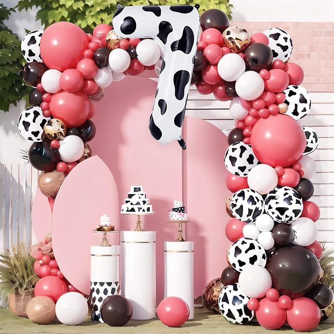 Cow Print Number 7 Balloon, Large 40 Inch Cow Number Birthday Balloons, Foil Mylar Number 7 Balloons for 7 Year Old Birthday Party Decorations Supplies Animal Farm Cowboy Cowgirl Themed Party