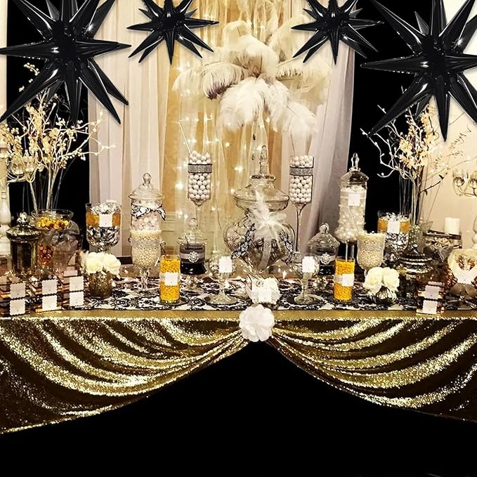 TONIFUL 4 Pcs 22inch 4D Huge Black Star Balloons Explosion Star Mylar Foil Balloons for Party Supplies Backdrop Christmas,New Year,Birthday,Halloween, Wedding,Photo Booth Ornament