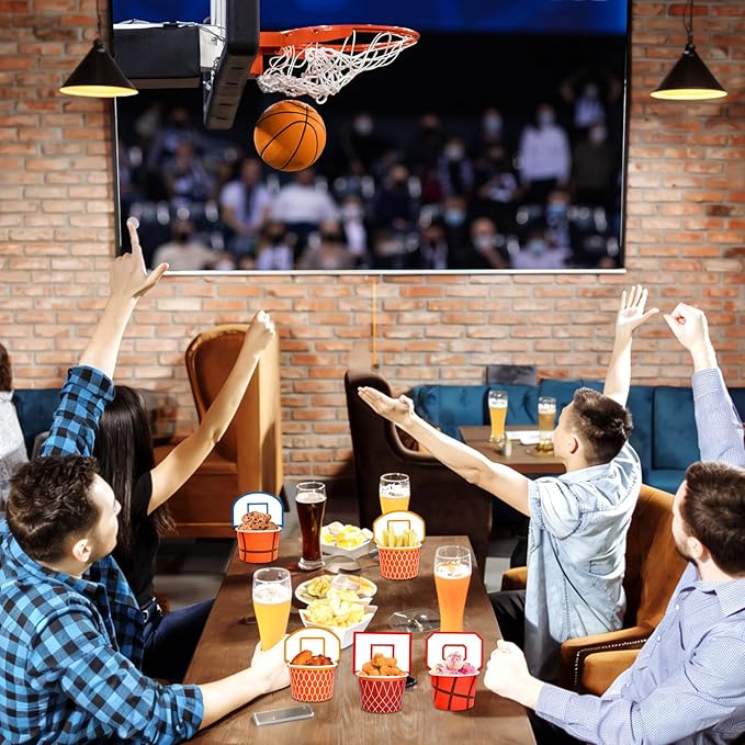 WorldBazaar Basketball Party Supplies Kids 24 Sets Basketball Hoop Snack Cups Paper Snacks Bowl Disposable Ice Cream Bowls Basketball Party Decorations