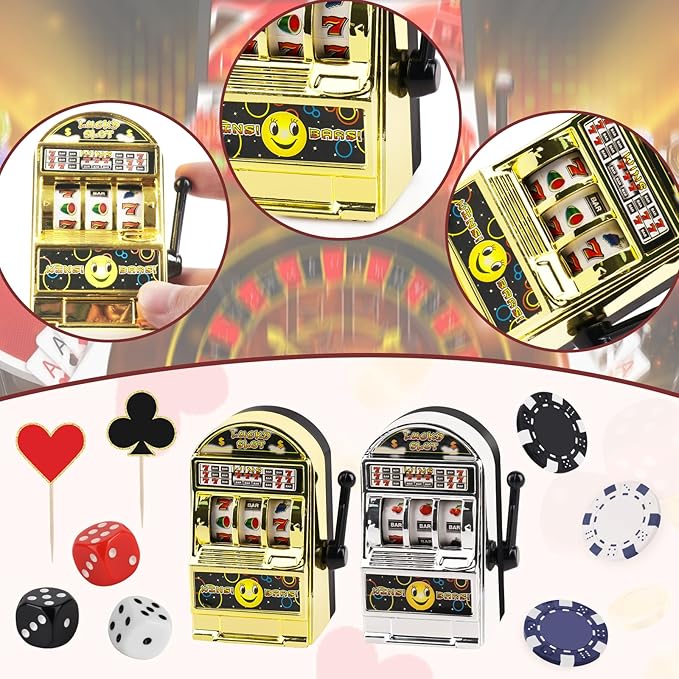 Hooqict 24 Pieces Casino Cake Decorations Set with Mini Toy Slot Machine Poker Casino Cake Toppers & Cupcake Toppers for Las Vegas Casino Night Theme Birthday Party Decorations
