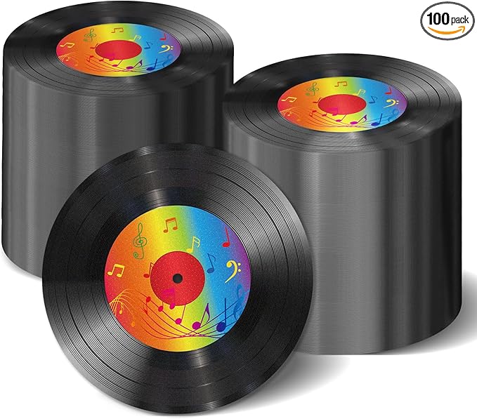 100 Pcs Vinyl Record Themed Napkins 50's Theme Party Decorations for 1950's Music Birthday Rock Party Supplies Back to 50s Rock Paper Napkins Music Roll Favors Throwback Retro