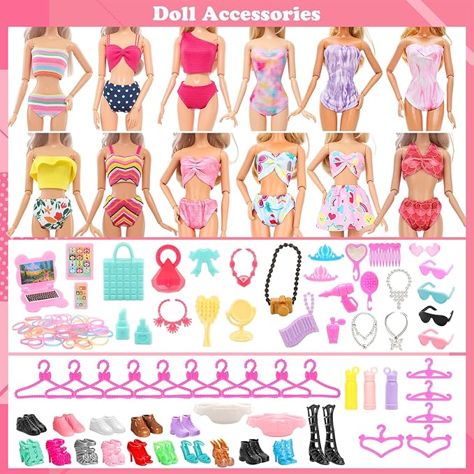 BARWA 116 Pack Doll Clothes and Accessories 5 Wedding Gown Dresses 9 Fashion Dresses Slip Dress 3 Tops 3 Pants 2 Swimsuits Bikini 16 Shoes 15 Hangers and 63 Accessories for 11.5 inch Doll