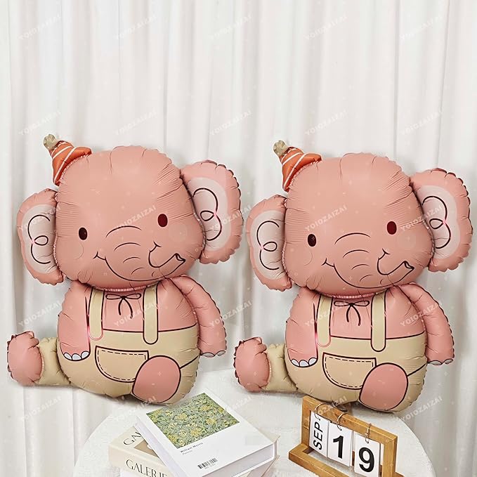 2PCS Elephant Animal Balloon Giant Cute Pink Jungle Safari Animal Birthday Party Foil Balloon For Kids Elephant Wild Zoo Theme Gender Reveal Baby Shower Decoration Supplie