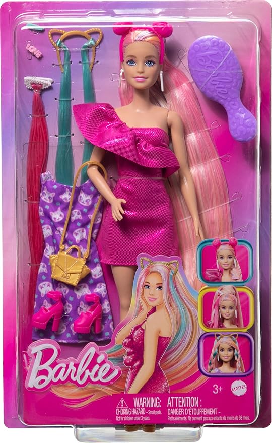 Barbie Fun & Fancy Set, Fashion Doll with Extra-Long Color-Streaked Blonde Hair, Clothes & Styling Accessories