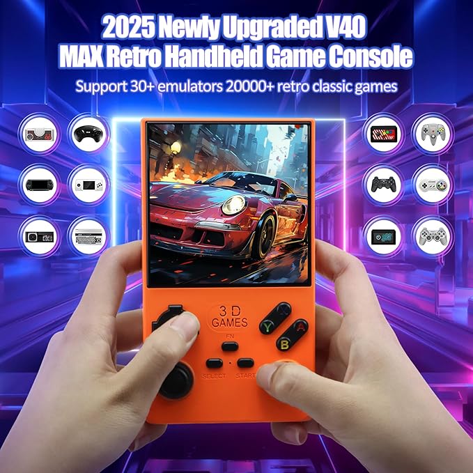 2026Newly Upgraded V40 MAX Retro Handheld Game Console with 256G Built-in 20000+ Classic Games, 4.0 Inch 4K HD IPS Screen Open Source Linux System, 4000mAh Battery, Portable Pocket Video Game Console