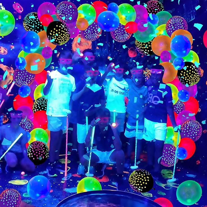 109 Pack UV Neon Balloons Black Light Balloons Glow in The Dark Balloon Blacklight Reactive Fluorescent Polka Dot Latex Balloon Assorted Colors Light Up Neon Party Supplies Glow Party Decorations
