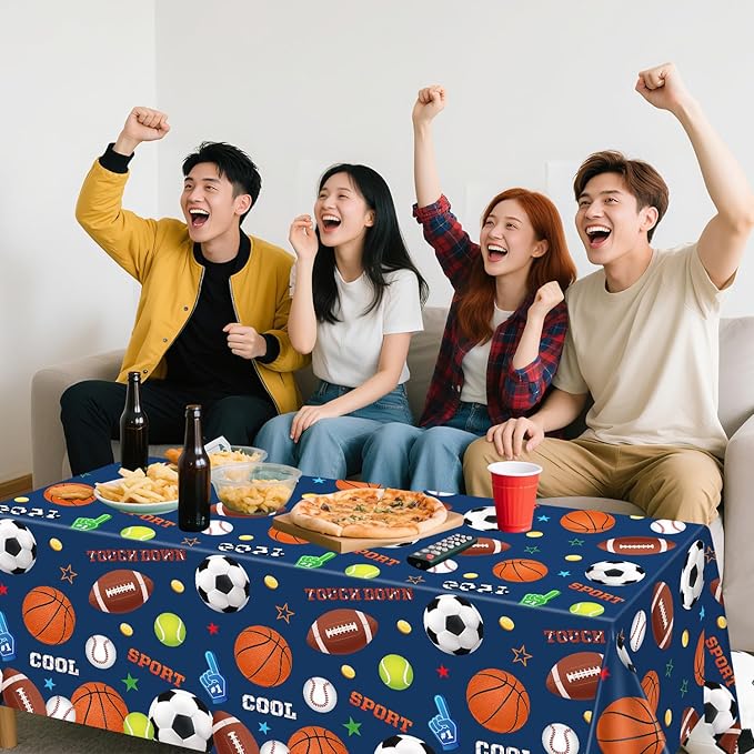 6 Pack Sports Party Decorations Sport Tablecloth Sport Theme Birthday Table Cloth Soccer Basketball Football Baseball Table Covers for Boys All Star Sports Themed Party Supplies 51 x 86 in