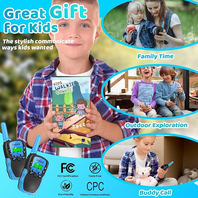 Vvinca Kids Walkie Talkies 4-Packs with 2 Dinosaur and 2 Rechargeable Long Range Walkie Talkies with Flashlight for Boys Girls Age 3-12 Ultimate Outdoor Adventure Gift Set