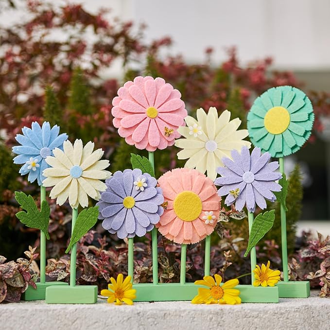 SUNBEAUTY 8PCS Daisy Felt Centerpieces for Tables Pastel Flower Birthday Party Decorations Daisy Birthday Party Decorations Spring Floral Table Decor for Girl Birthday Baby Shower Garden Home Decor