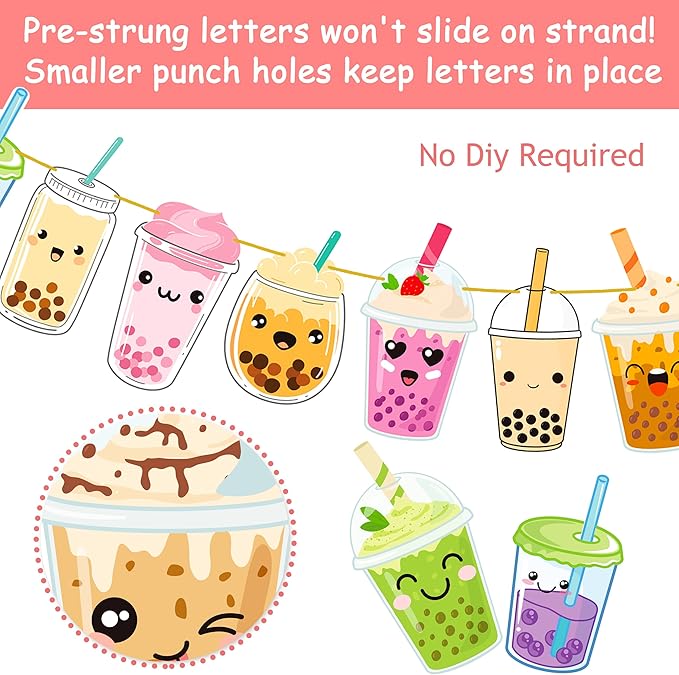 Bubble Tea Birthday Party Decoration Bubble Milk Tea Theme Colorful Happy Birthday Banners for Boba Theme Birthday Party Baby Shower Supplies