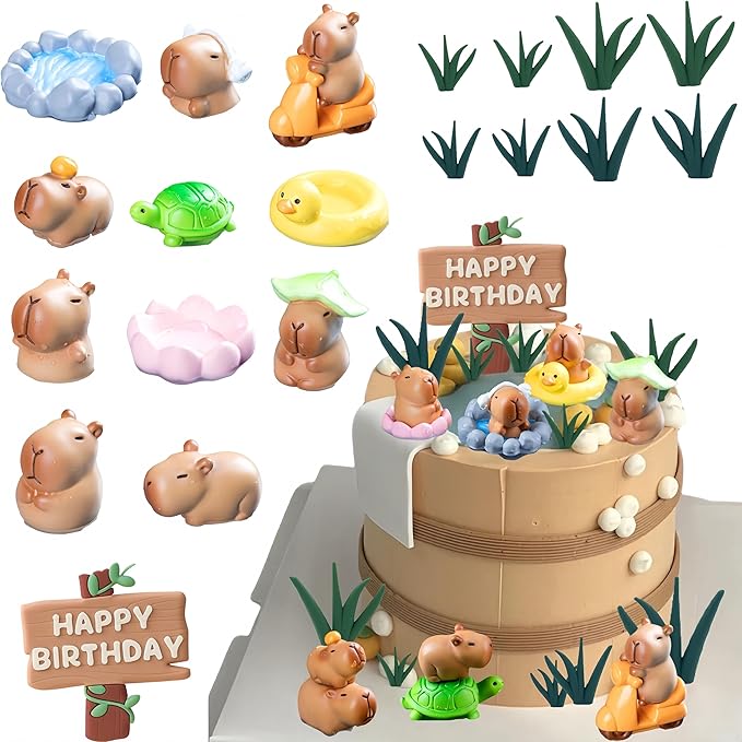 Capybara Cake Toppers Mini Blowfish Party Supplies Capybara Birthday Party Supplies