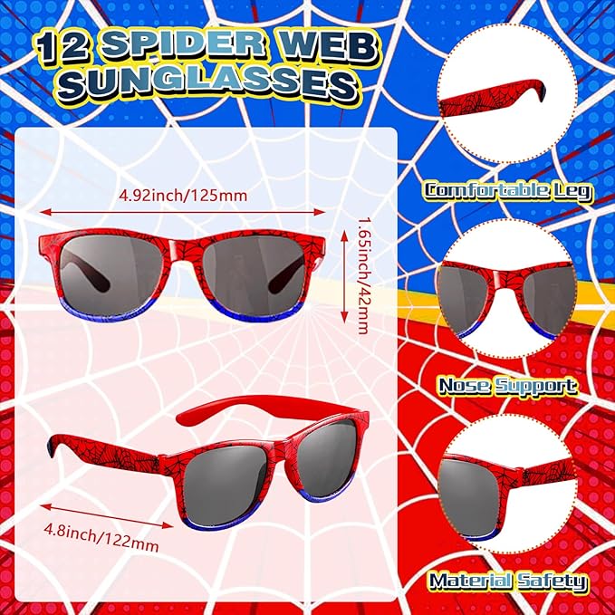 Vanblue 110Pcs Spider Party Favors Birthday Decorations Hero Theme Party Supplies,Spider Web Glasses,Gift Bags,Classroom Rewards Goodie Bag Stuffers,Piñata Fillers for Boys Movie Fans