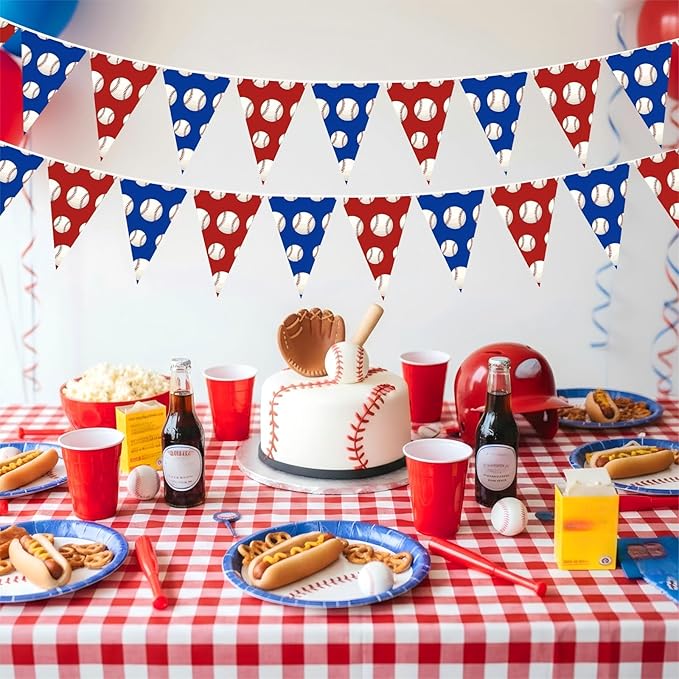 Faccito 5 Pack Baseball Banners Party Decorations Sports Championship Pennants Hanging Decor Themed Triangle Flags Athletics Game Garland for Birthday Party Supplies (Multicolor)