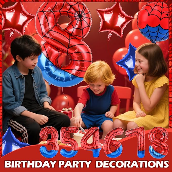 40 Inch Spider Theme Number Balloon, Number Block Foil Number 8 Balloons Large Big Numbers Helium Balloon for Girls Boys 8th Birthday Theme Party Decorations (Number 8)