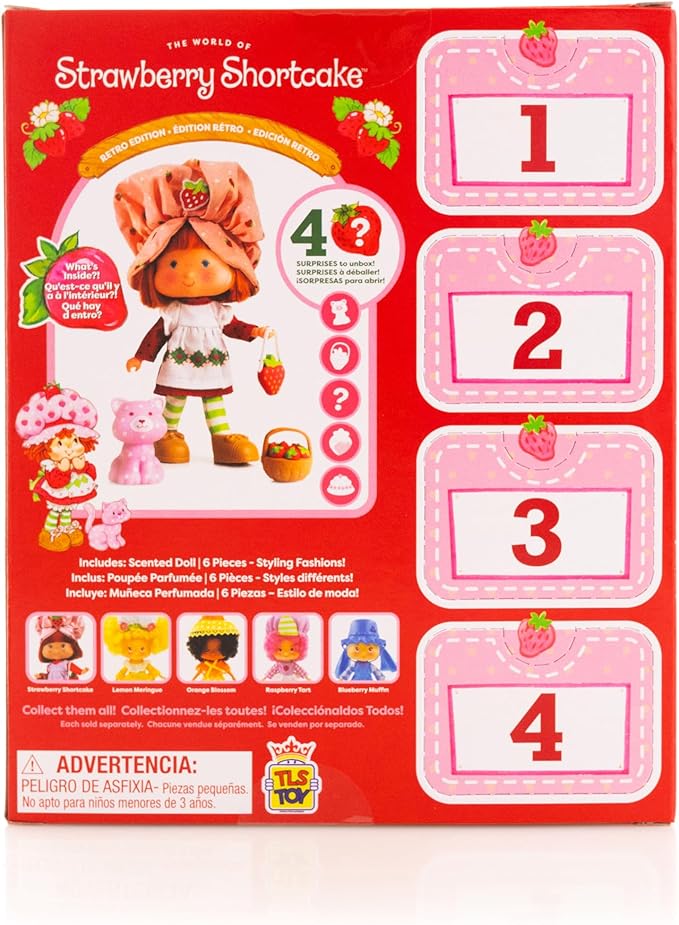Strawberry Shortcake 'Limited Edition' Classic Version Strawberry Shortcake 5.5-inch Poseable Sweet Scented Fashion Doll with 4 Surprise Reveal Accessories