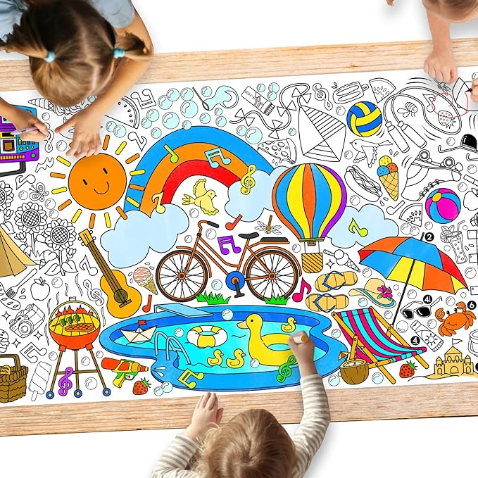 Gatherfun Giant Coloring Poster for Classroom - 31.5x72 Versatile Summer Activity Poster/Table Cover for School Parties, Birthday & Special Events Decoration