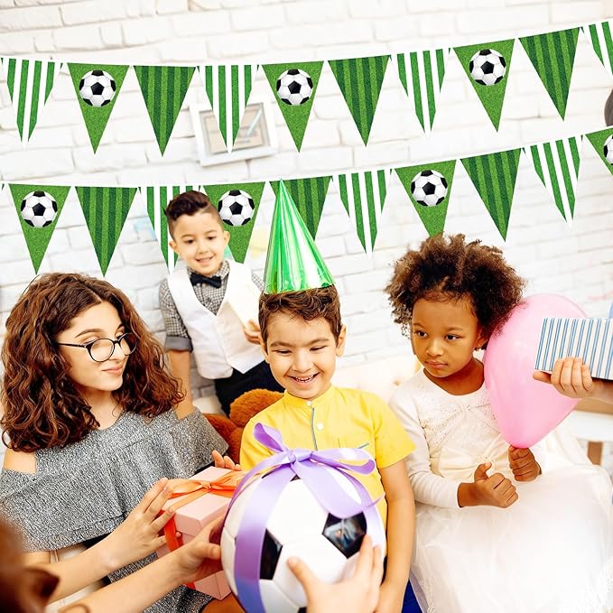 Faccito 5 Pack Green Soccer Banners Soccer Party Decorations Sports Champion Paper Pennants Green Hanging Triangle Flags Garland Bunting for Sports Game Fans Outdoor Indoor Birthday Party Supplies