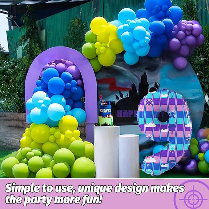 40 Inch Video Game Theme Number 9 Balloons Large Birthday Party Number Balloons Piñata Gaming for Kids Battle Boys Birthday Party Decoration Supplies