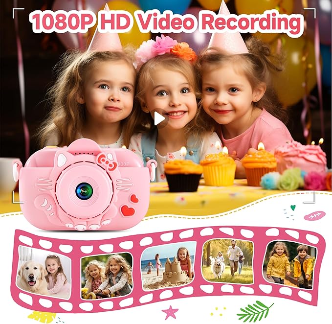 Kids Camera Kids Digital Camera for Girls Age 3-8, Video Camera for Kids with Soft Cover, Christmas, Birthday Gifts