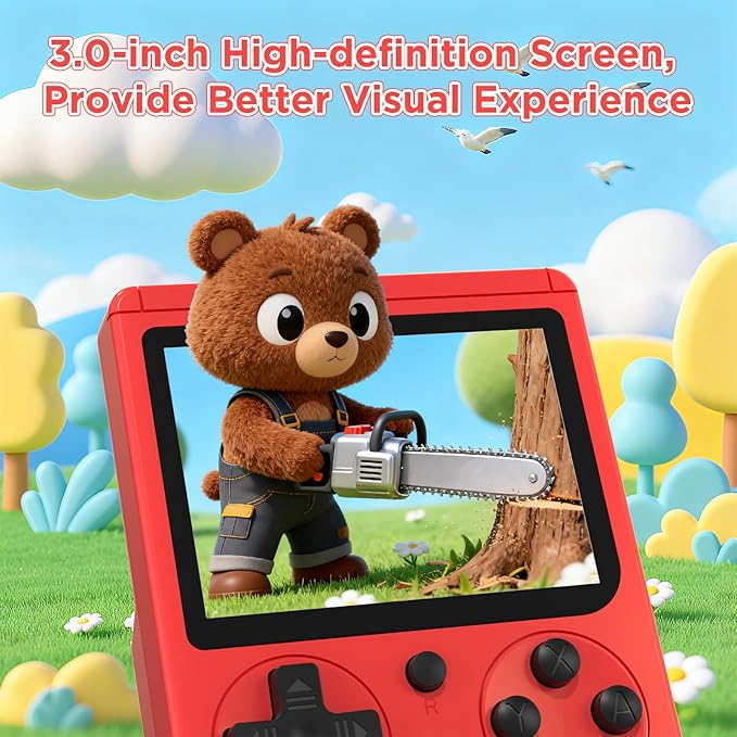 JKV Handheld Game Consoles - 500 Retro Classic Video Games, 1020mAh Rechargeable Battery 3.0" HD Screen, Portable Travel Games Mini Arcade Pocket Player, Support TV, Present for Kids & Adults (Red)