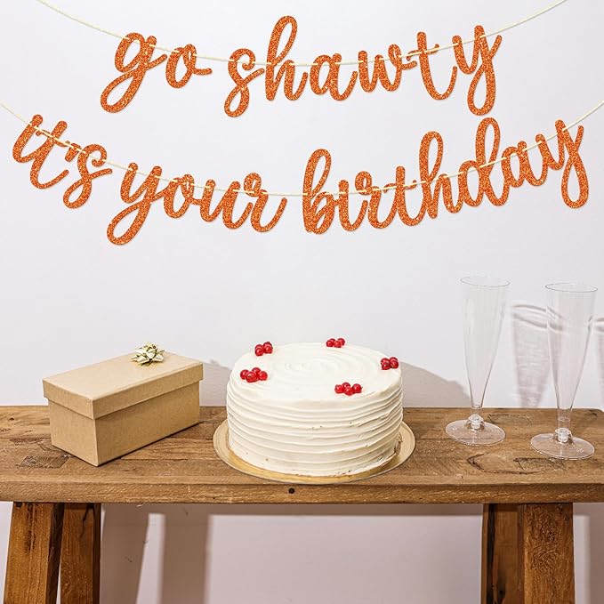 Go Shawty It's Your Birthday Banner, Hip Hop Birthday Party Decorations Supplies, Rap Theme Bday Bunting Sign, Pre-strung, Photo Props (Orange)