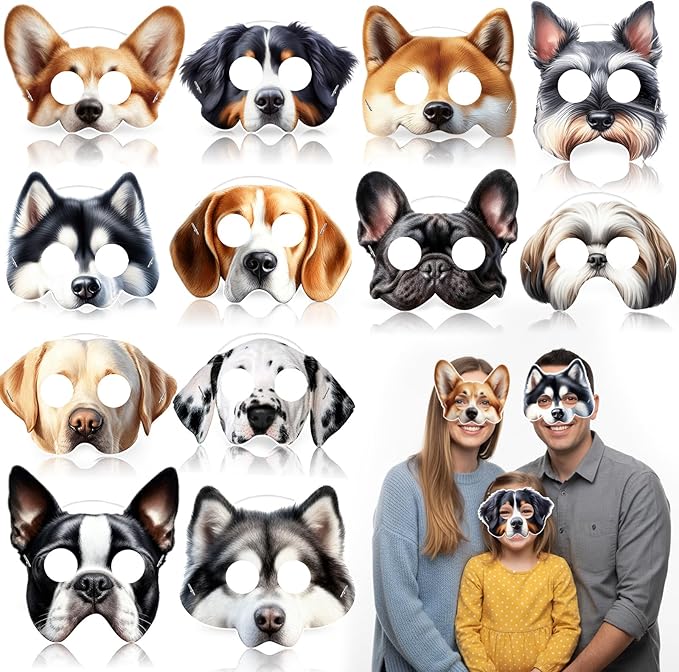 Zhanmai 12 Pcs Dog Party Masks for Kid Funny Soft Animal Masks Puppy Themed Decoration for Pet Costume