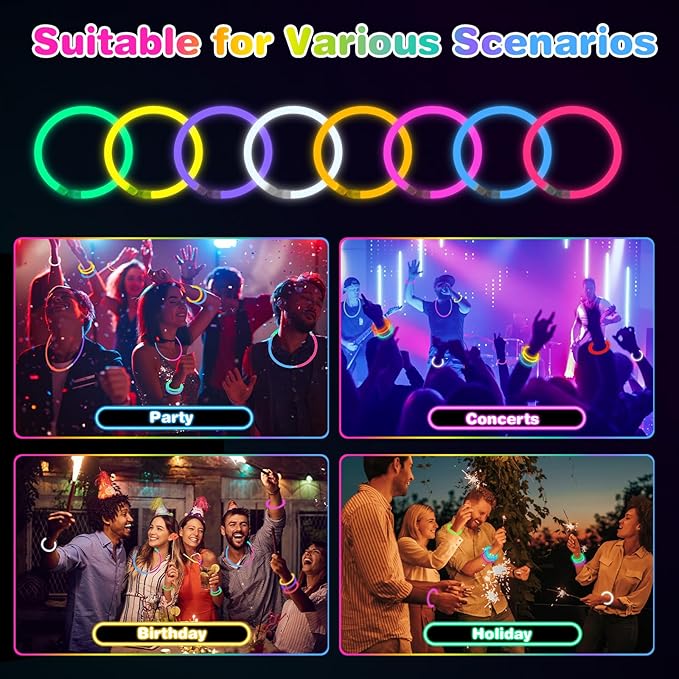 800 Pcs 8 inch Ultra Bright Glow Sticks Bulk Party Favors Pack,Christmas,Easter, Football, Birthday Decorations,Light Up Necklaces and Bracelets with 800 Connectors