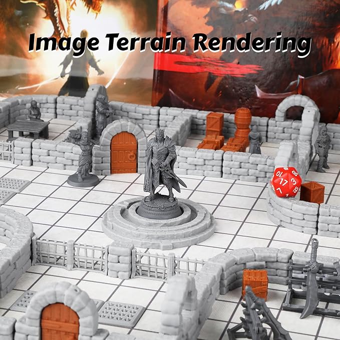 Dungeon Walls 40pcs 28mm Miniature RPG Terrain Modular System DND Terrain Building Accessories for Tabletop RPG Role Playing Scenes, Gift of Christmas Halloween for DM (Expansion Pack 3)