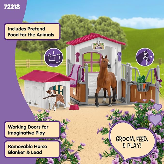 Schleich Horse Club - 32PC Horse Stall and Doghouse Playset - Realistic Racehorse and Dog Figurines with Tack Accessories - Equestrian Toys for Imaginative Play - Boys and Girls 5+ | 72218