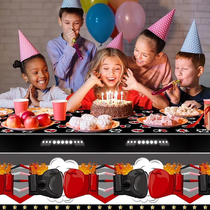 6Pcs Boxing Birthday Party Tablecloth - 108 x 54 Inches Plastic Boxing Gloves Table Cover Disposable Fight Sports Table Cloth for Kitchen Picnic Boxing Match Birthday Party Decor Supplies