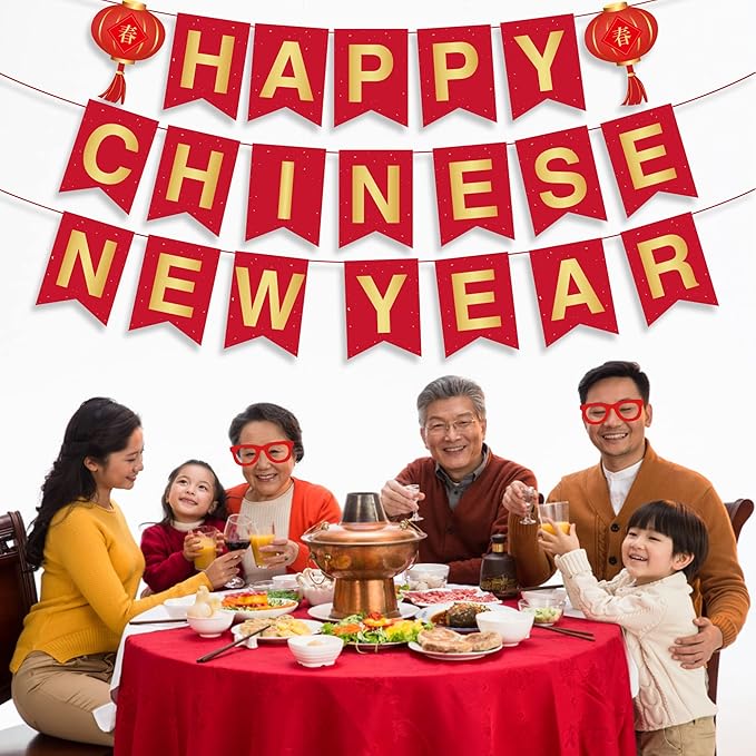 CC HOME Chinese Spring Festival Banner Party Decoration, Red Snake Year Theme Party Supplies Spring Festival Gala Boys Girls Kids Home Classroom Baby Showers Birthday Party Decorations Hanging Flags