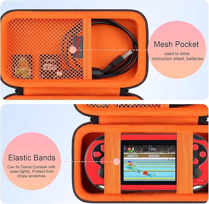 Elonbo Carrying Case for WELLST·G/ TaddToy/ Beijue/ Family Pocket/ CCTU/ X-JOYKIDS/ GREENCREEK/ Beico/ KAVOYI/ GuaiyeyeAP/ TEBIYOU Handheld Game Console, Portable Electronic Gaming Player Bag, Black+