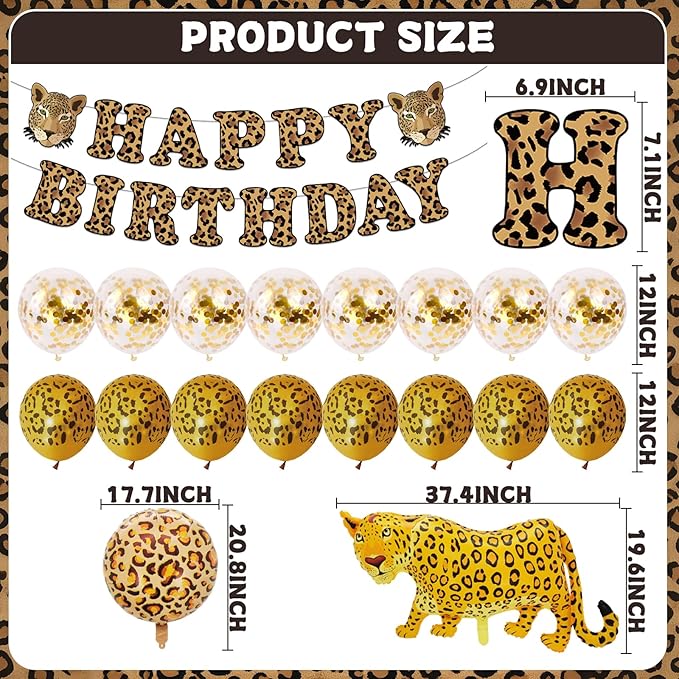 21 Pcs Cheetah Birthday Party Decorations Leopard Happy Birthday Banner Cheetah Gold Balloons Leopard Balloons for Boy Girl Baby Shower Party Supplies