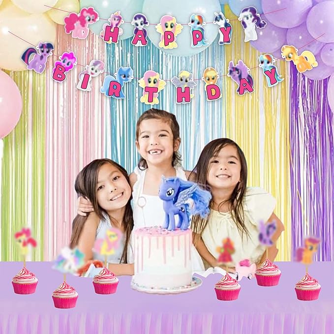Magical Pony Theme Birthday Party Supplies – Pny Birthday Decorations Set for Girls – Includes Happy Birthday Banner, Cake Topper, Cupcake Toppers, Party Favors – Décor Kit