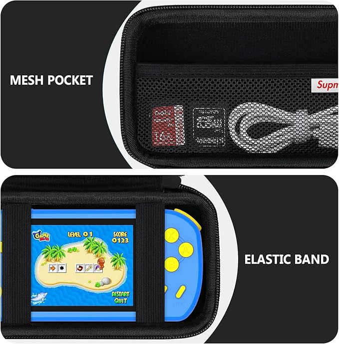 Supmay Carrying Case Compatible with CCTU / TEBIYOU Kids Handheld Games Preloaded 218 Retro Video Games, Portable Gaming Electronic Toys Storage Holder Travel Bag with Mesh Pocket for USB Cable, Black