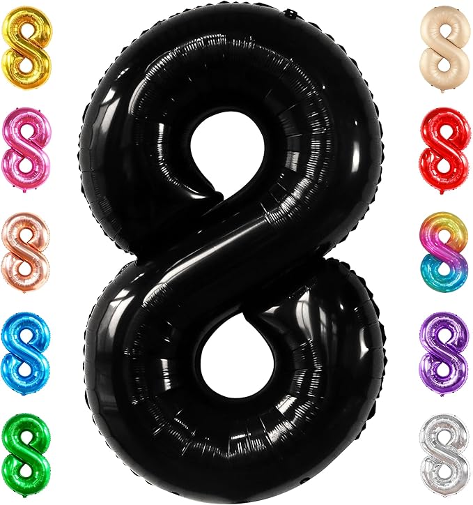 KatchOn, Giant Black 8 Number Balloon - 40 Inch | Black Number 8 Balloon | 8 Birthday Balloon, 8th Birthday Decorations Boys | Number 8 Balloon for 8 Year Old Boy Birthdays Decorations