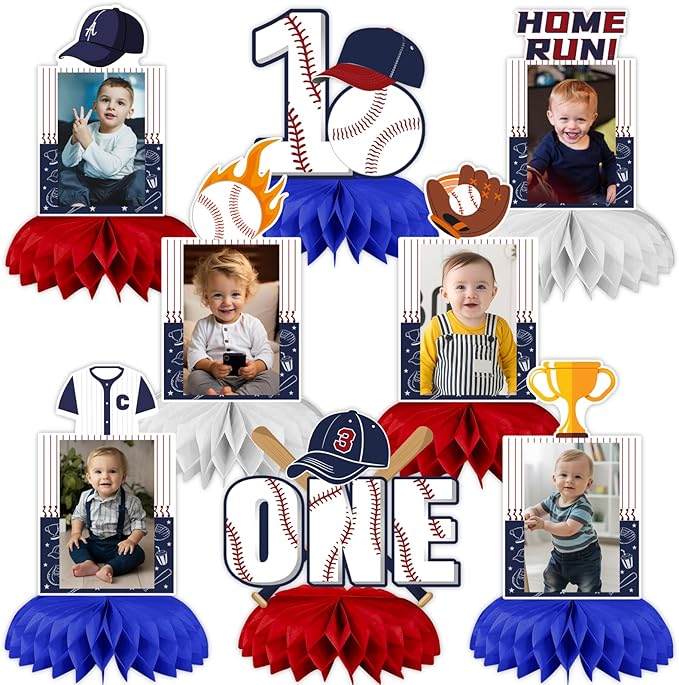Baseball 1st Birthday Decorations, Rookie of The Year 1st Birthday Decorations Honeycomb Centerpiece for Table, Baseball 1st Birthday Decorations for Boys Photo Table Centerpiece Party Supplies