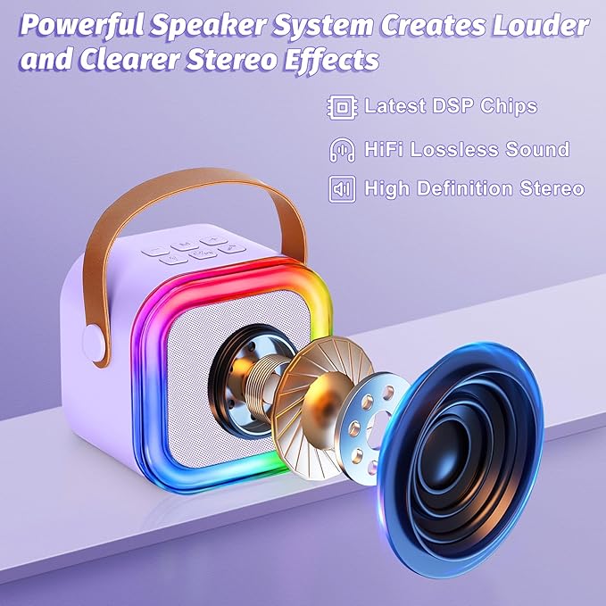 Mini Karaoke Machine for Kids,Girl Toys,Karaoke Microphone Wireless for Kids,Gifts for 4,5,6,7,8,9,10 Year Old Girl Toys (Purple)