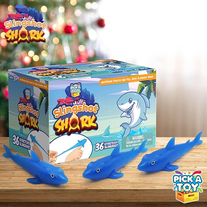 PICK A TOY 36 Pcs Shark Party Favors Stretchy Slingshot Toys, Mini Toys, Birthday Goodie Bags Stuffers, Sea Animal Party Decorations, Fish Shooter Game Finger Flicker, Easter Basket Stuffer