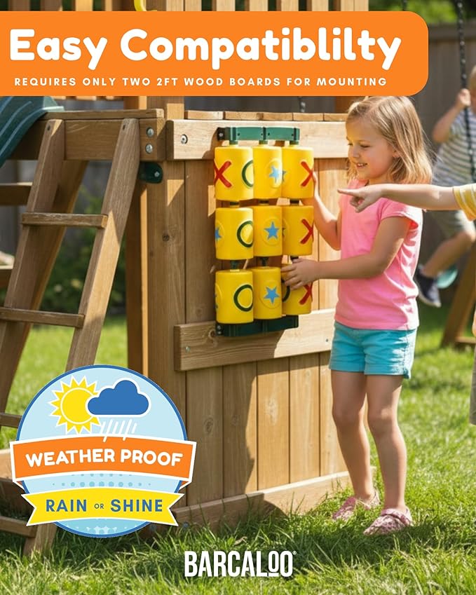 Barcaloo Tic Tac Toe Spinner Activity Panel - Swing Set Accessories - Playground Accessories for Kids Outdoor - Treehouse and Playset Equipment Attachments - Outdoor Tic Tac Toe Set - 12x19 - Yellow