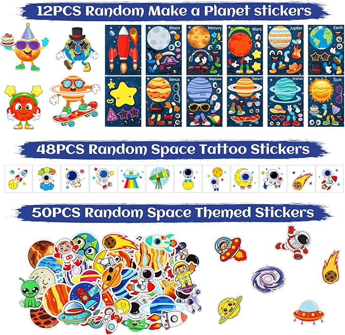 Space Party Favors, Birthday & Party Decorations - 254 PCS Outer Space Goodie Bag Stuffers Fillers for Kids with Astronaut Toys, Stickers, Stress Balls, Masks and Necklaces