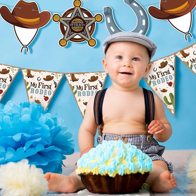 Peryiter 5 Pcs My First Rodeo Decor Banners for Boy Cowboy 1st Birthday Party Decoration My First Rodeo Banner Cowboy Baby Shower Decorations for Boy Birthday Party Supplies