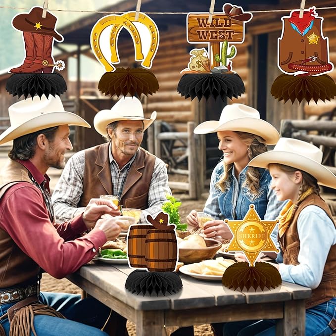 10 Pcs Cowboy Party Decorations, Wild West Cowboy Honeycomb Centerpieces for Tables Cowboy Party Decorations Western Themed Party Decorations Cowboy Birthday Party Decorations