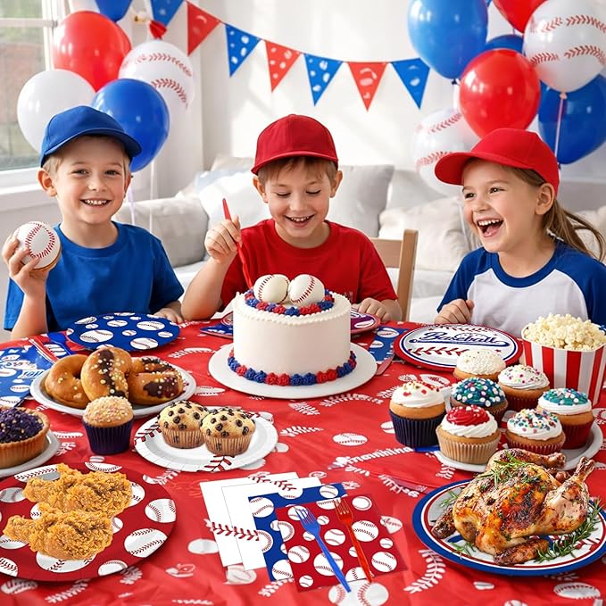 96 Pcs Baseball Plates and Napkins Tableware Set (Serve 24), Baseball Birthday Party Decorations, Party Supplies Include Plates Napkins Plastic Forks for Party