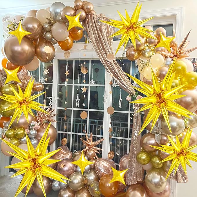 20 Pcs 27"22" Explosion Star Foil Balloons - 12 Point and Four Pointed Gold Spike Balloons for Party Supplies, Christmas, Birthday, Wedding, Photo Booth (Gold)