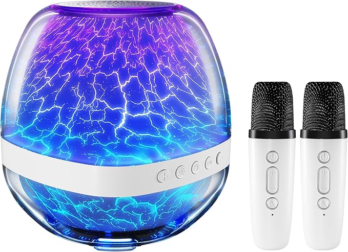 Karaoke Microphone Machine Toy for Adult Kids, Mini Portable Bluetooth Speaker with 2 Wireless Microphones for Girls 3-12 Years, Christmas Birthday Gift for 3 4 5 6 7 8 9 10 11 12 Years Old and Up