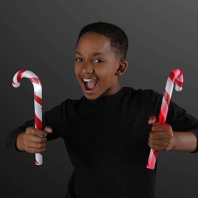 FlashingBlinkyLights Light Up Candy Cane Christmas Light Stick LED Wands (Set of 12)